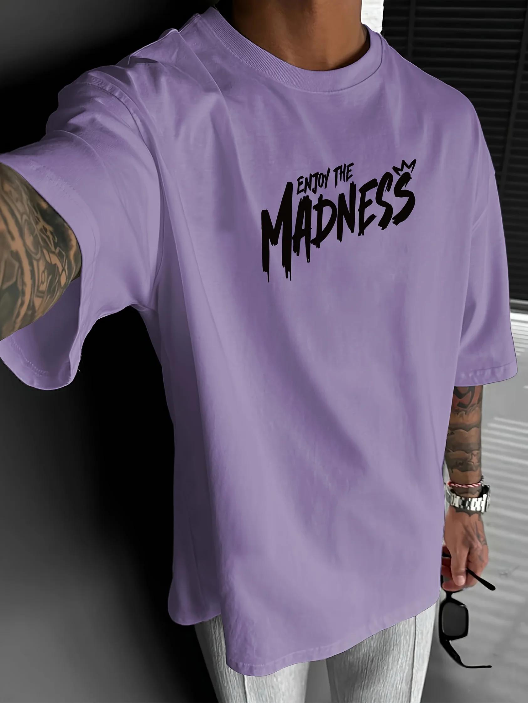 T-shirt col rond pour hommes, confortable et respirant, avec lettres de dessin animé imprimées, à la