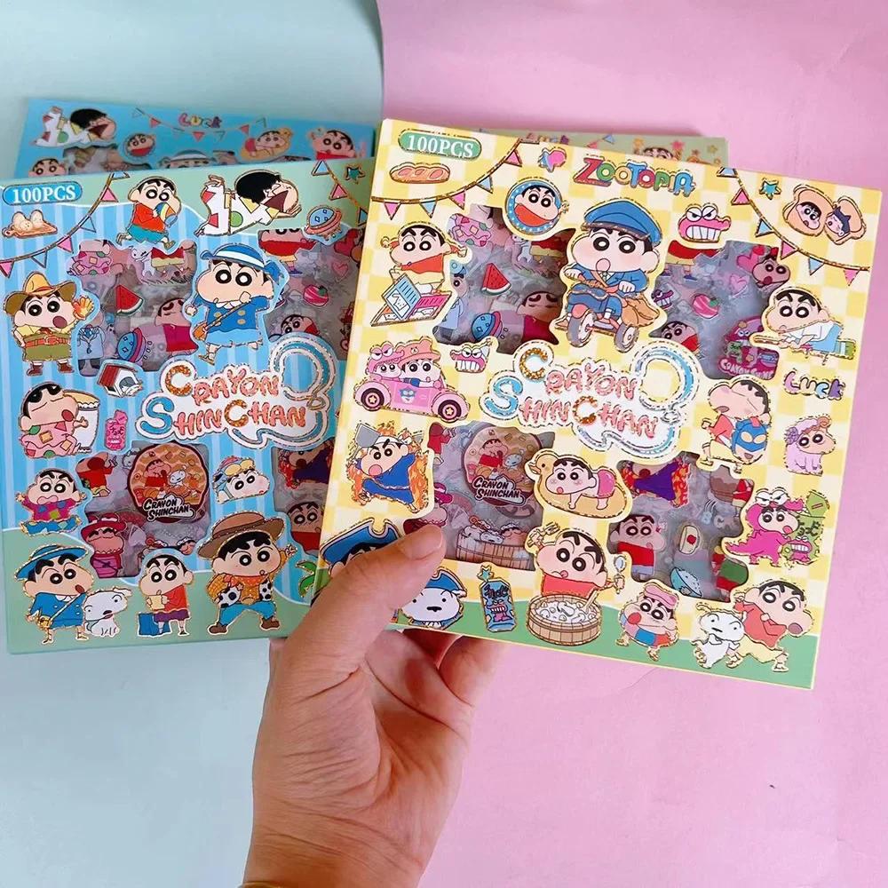100 pièces Crayon shin-chan Anime jouets autocollants Transparent Applique ordinateur Skateboard bri