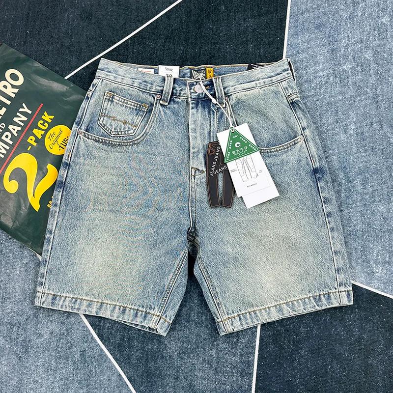 Short en jean rétro américain lourd pour hommes, nouveau pantalon capre droit et décontracté, été 20