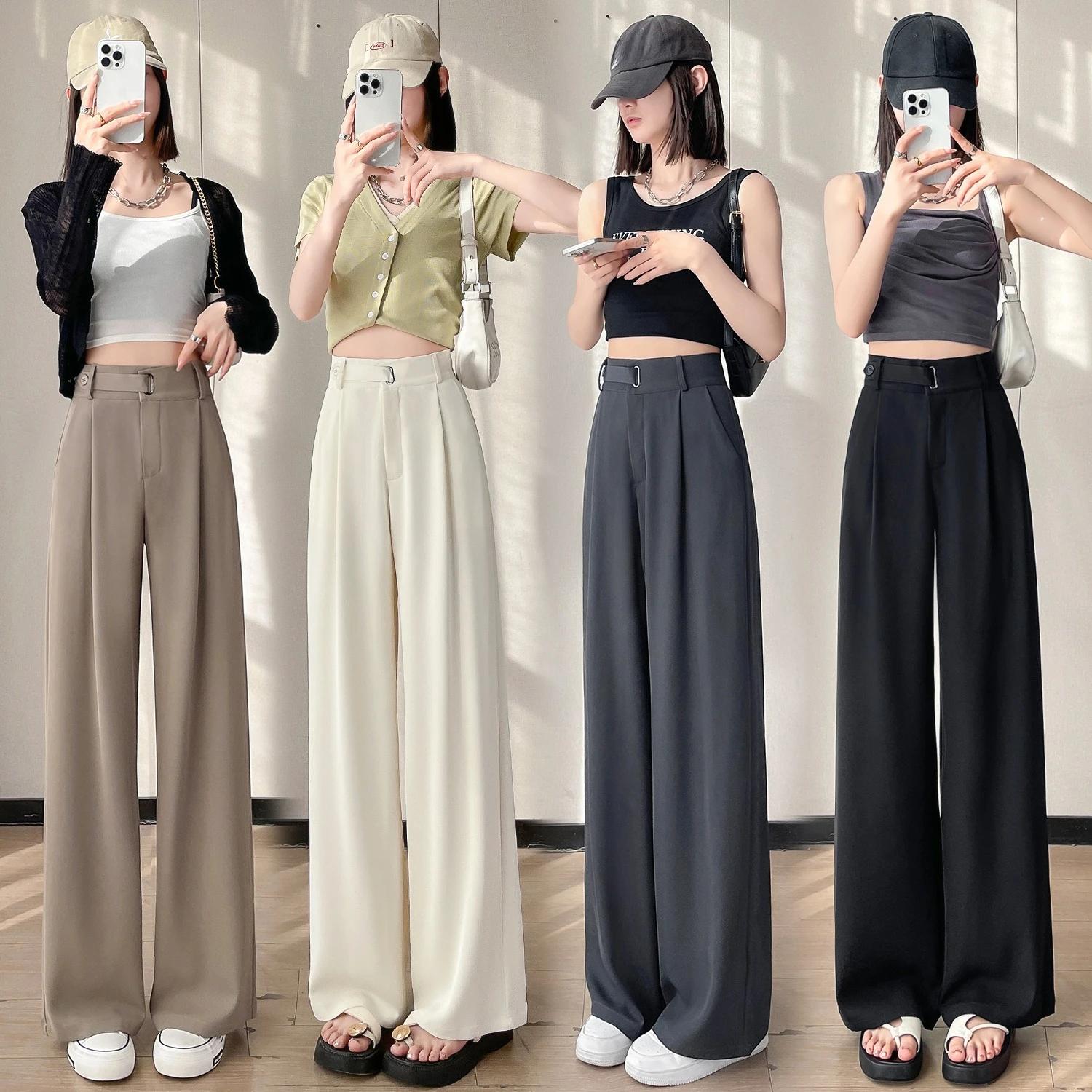 Pantalon large taille haute uni pour femme, nouvelle collection printemps-été 2026, élégant, droit, 