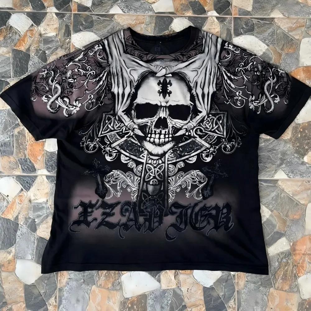 T-shirt col rond confortable et respirant pour hommes européens et américains, haut d'été gothique a