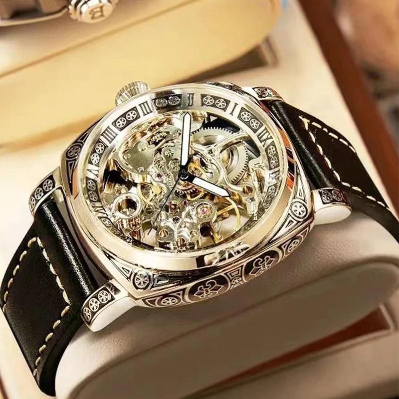 Une montre mécanique creuse à Tourbillon entièrement automatique sculptée lumineuse de Style d'affai
