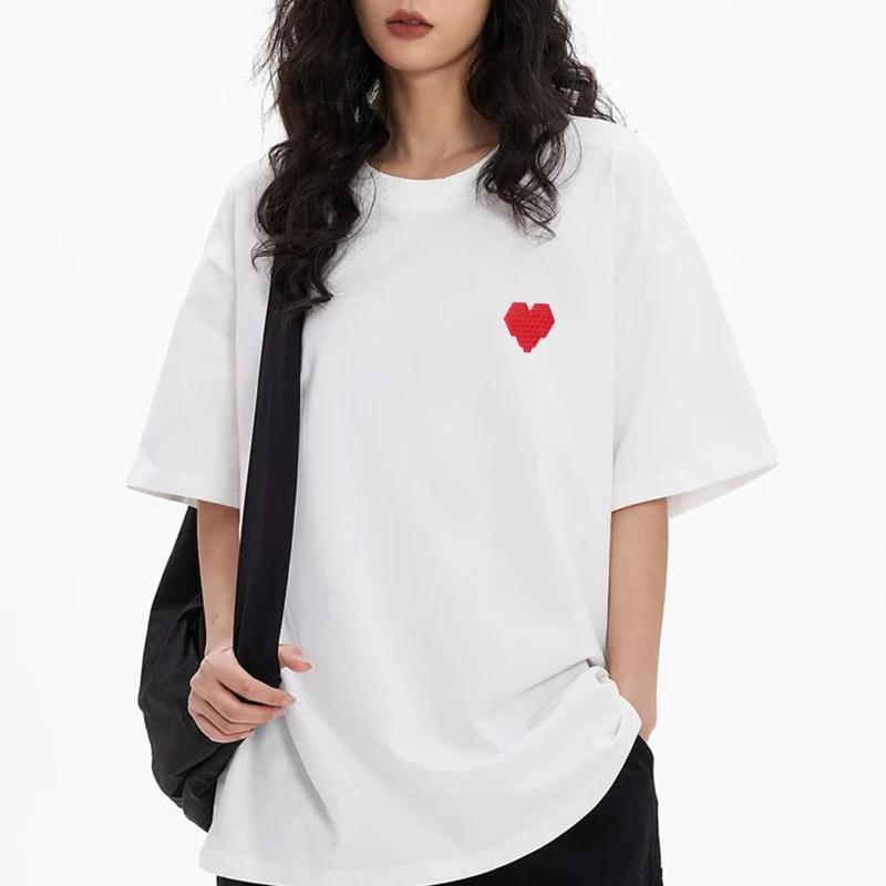 AMI AMORING nouveau coeur brodé hommes T-shirt ample tout coton col rond demi manches à la mode marq
