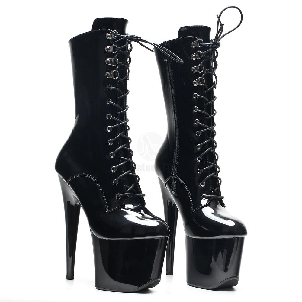 Bottines à plateforme à lacets et talons aiguilles de 7 pouces pour femmes adultes, bottes de pole d