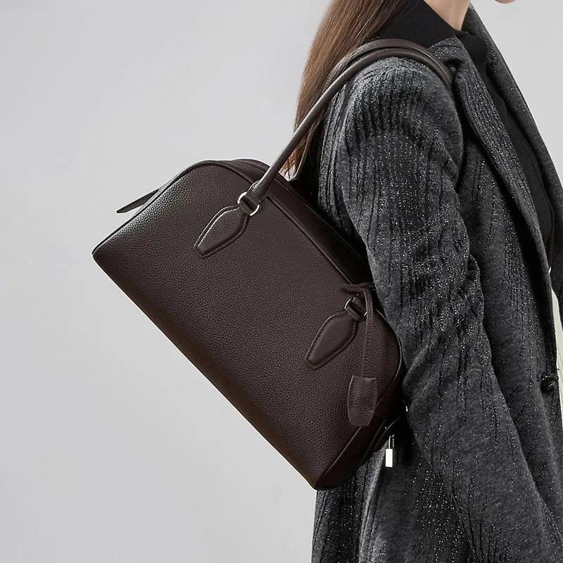 Nouveau Sac Boston 2026 pour Femme en Cuir Véritable de Haute Qualité, avec Poignée Supérieure, Coul
