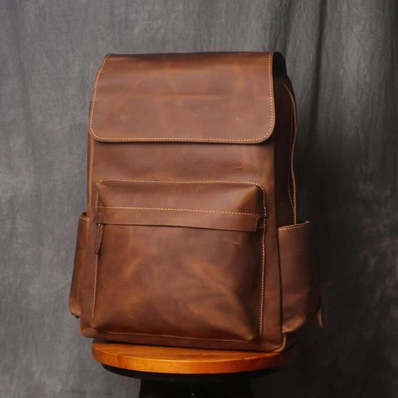 Sac à Dos Vintage en Cuir de Cheval pour Homme, Grande Capacité, 15.6 Pouces, pour Ordinateur Portab