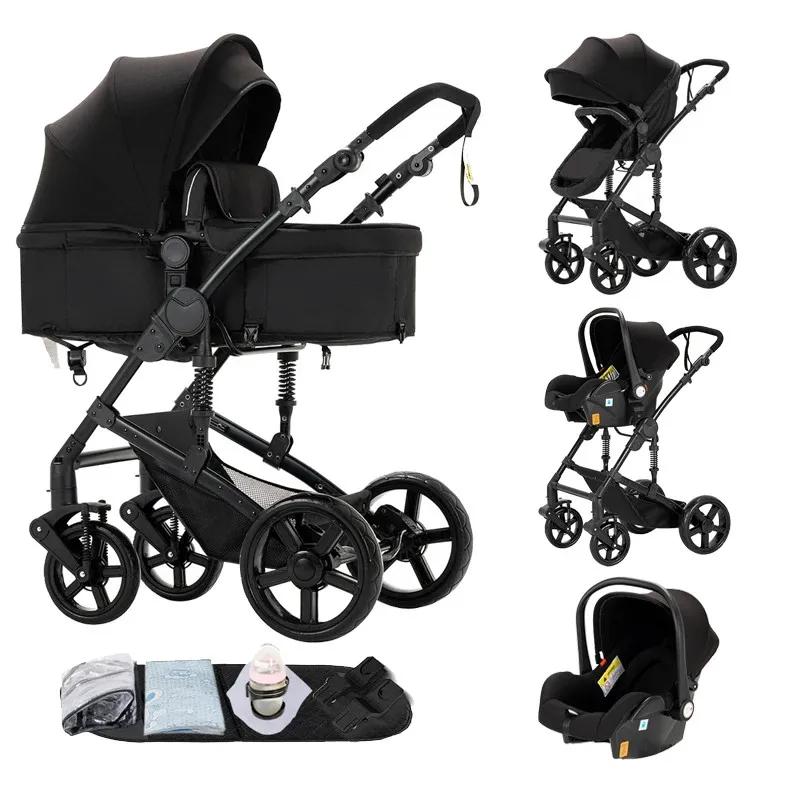 Poussette de luxe 3 en 1 pour bébé, avec siège auto et berceau, landau de paysage haut, légère, faci