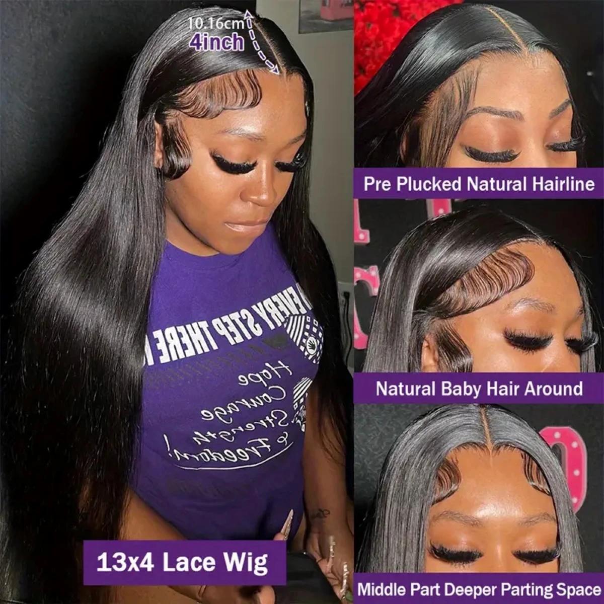 Sophia-Perruque Lace Front Wig Naturelle Lisse, Cheveux Humains, HD, 13x4, 40 Pouces, pour Femme