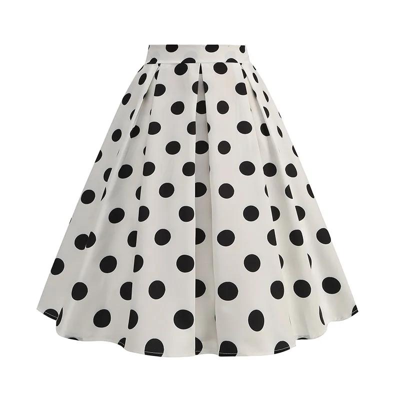 Jupes d'été Vintage pour femmes, taille haute, imprimé à pois, rouge, blanc, noir, élégante, tunique