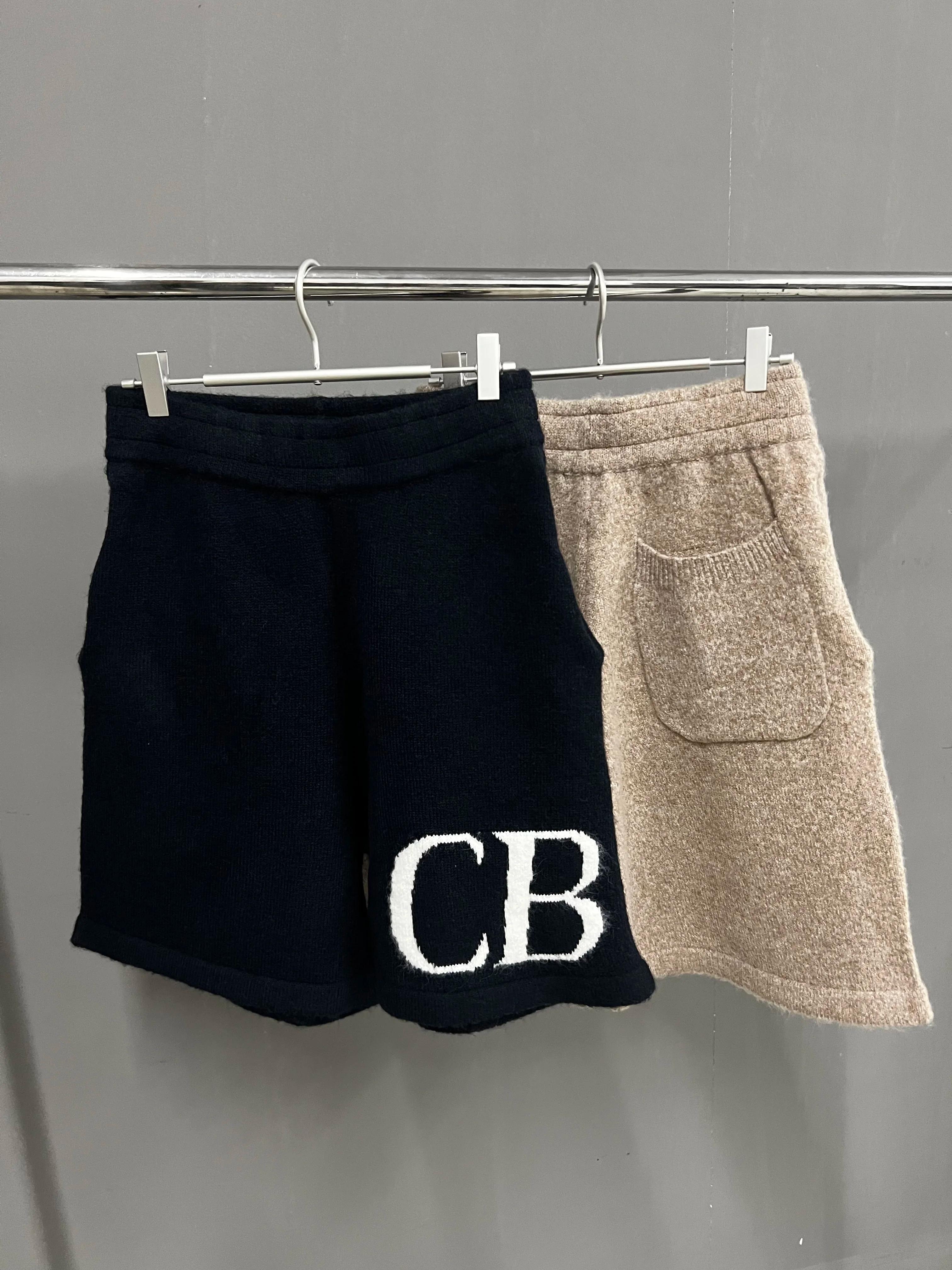 Shorts en tricot jacquard en laine avec cordon de serrage, logo CB, pour femmes et hommes, collectio