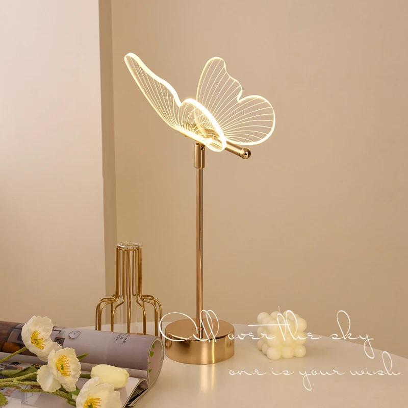 Papillon Led lampe de Table rétro or acrylique lampes de bureau hôtel Villa Art pour salon chevet dé
