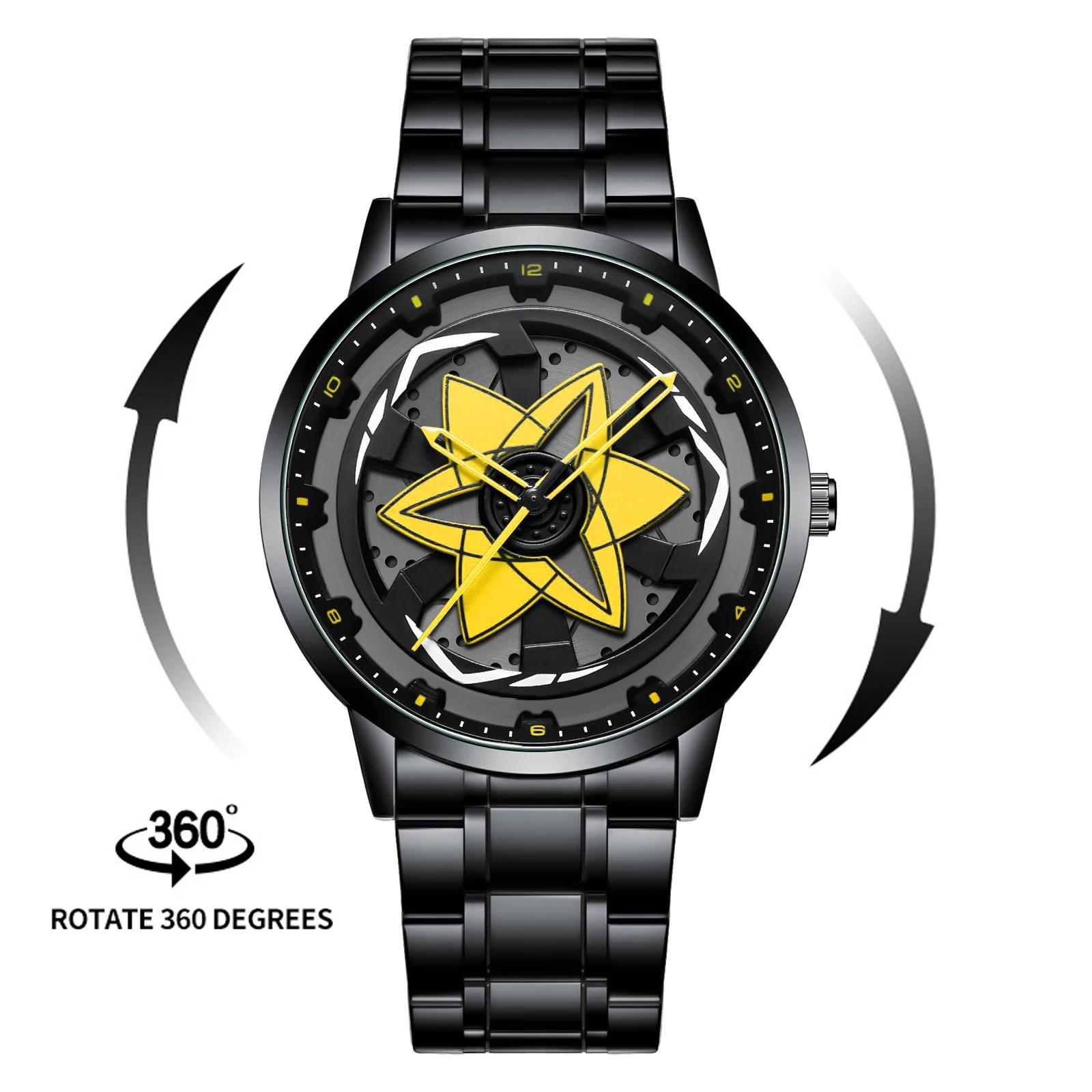 2025 nouvelle montre voiture série créative rotatif mouvement à Quartz sport Style noir en acier ino