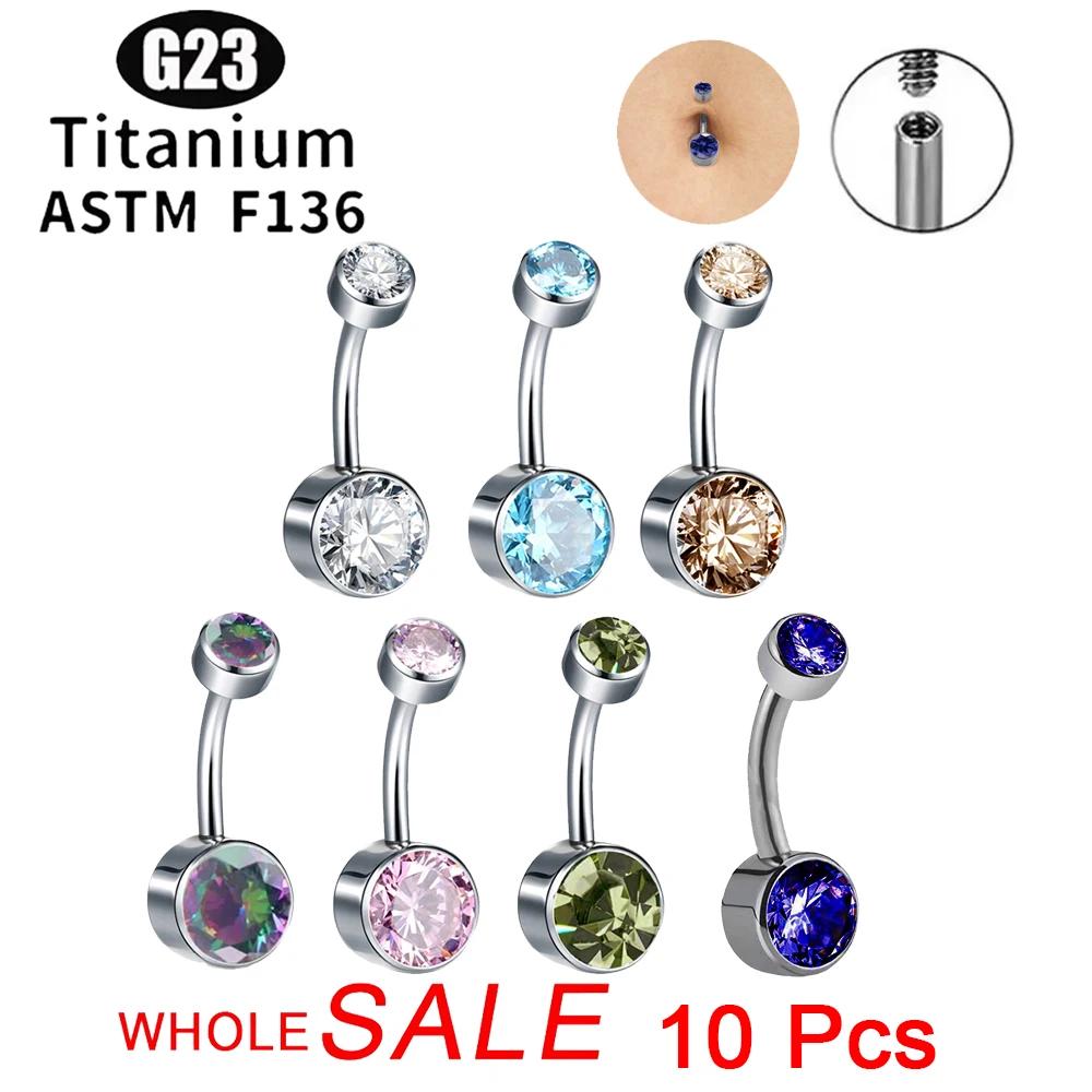 Anneau de nombril rond en titane G23 5A, Zircon CZ, bijoux de corps, ensemble de lunette filetée int
