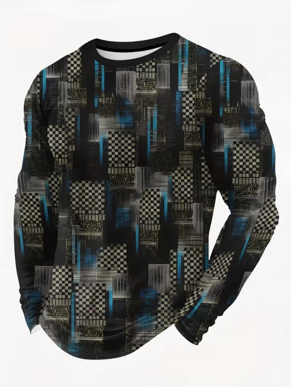 T-shirt vintage à manches longues pour homme, imprimé rayures, haut tendance printemps-automne, t-sh