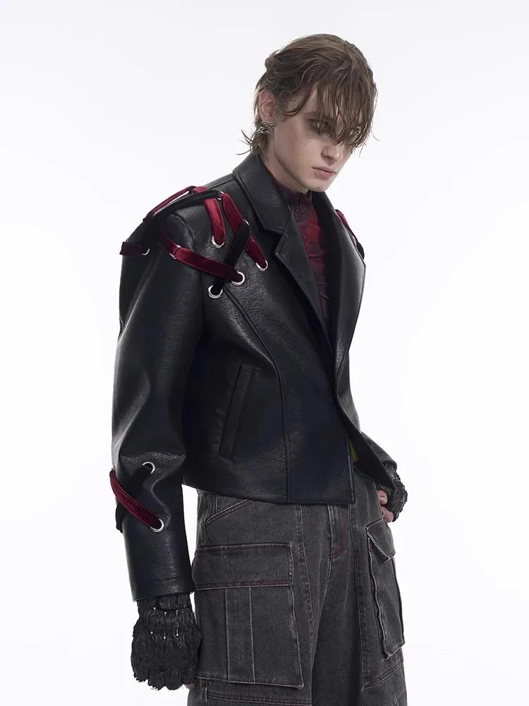 Mauroicardi printemps automne surdimensionné Cool noir Pu veste en cuir hommes épaulettes à manches 