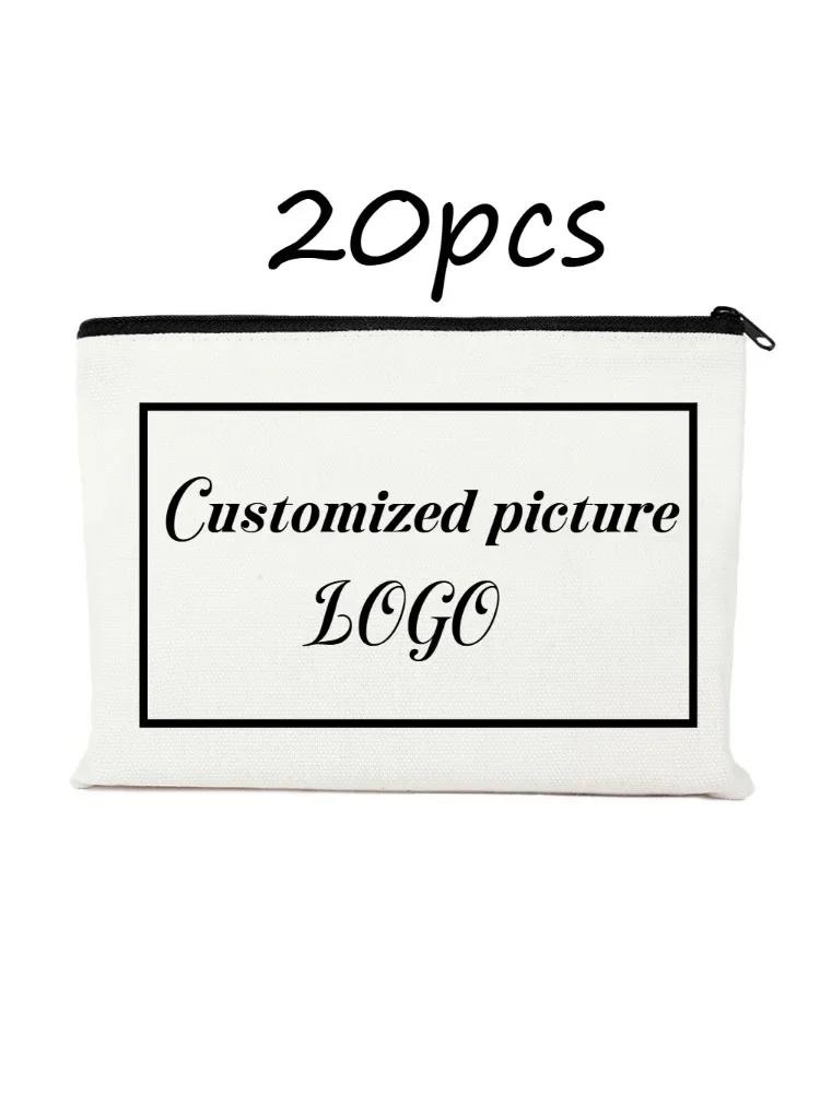 20 sacs cosmétiques personnalisables en toile avec fermeture éclair noire, trousses à crayons pour v