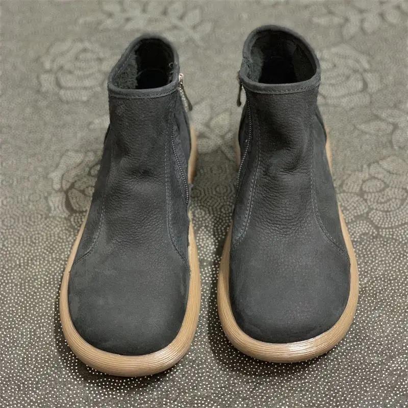 Bottes Chelsea à bout large pour hommes, chaussures d'automne et d'hiver en cuir de vache, montantes