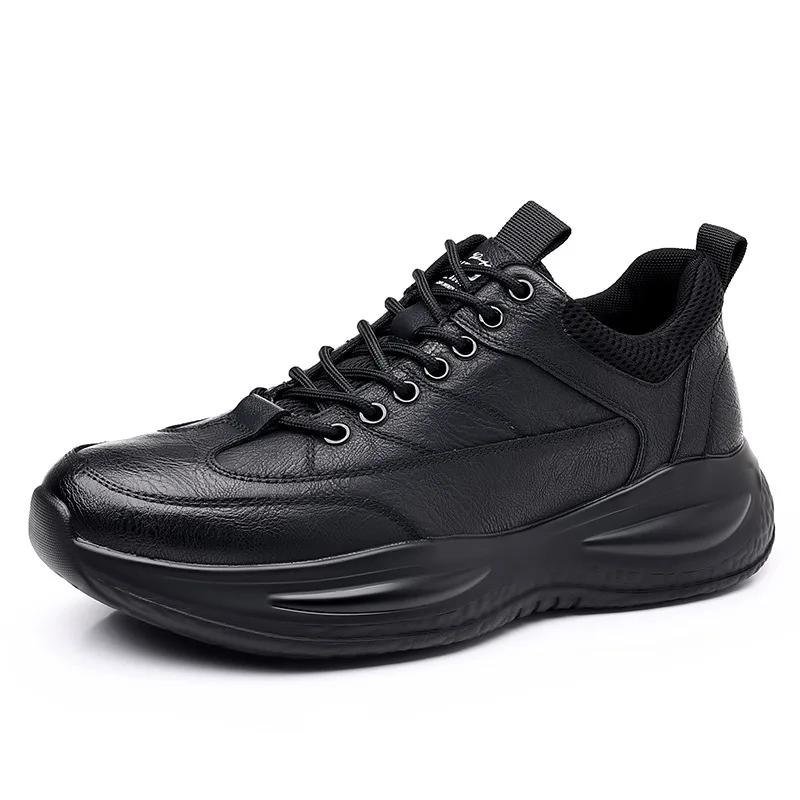 Chaussures décontractées en cuir pour hommes, baskets tendance à semelle épaisse, chaussures de marc