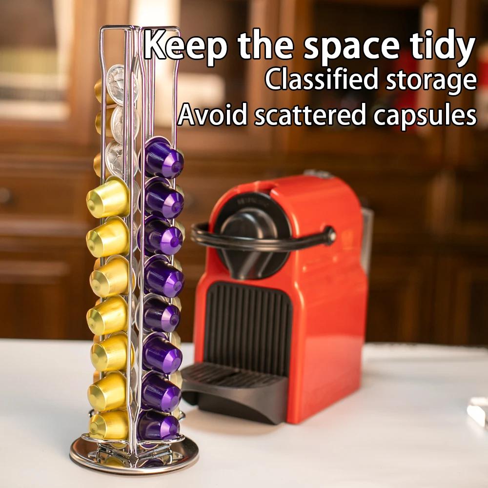 Support de stockage de capsules de café argenté, Base rotative à 360 degrés, peut contenir 40 dosett