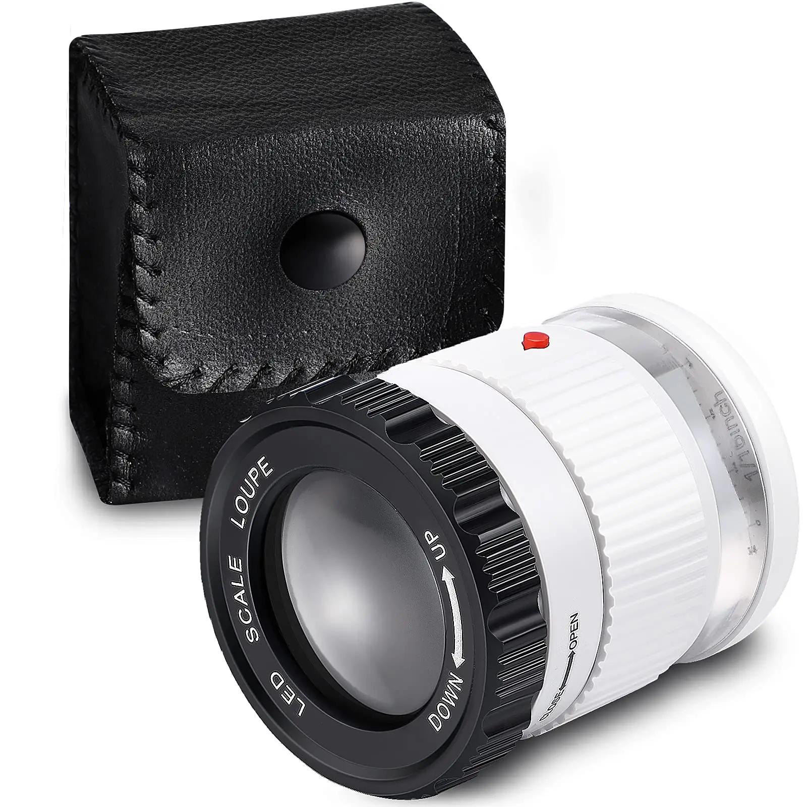 Loupe cylindrique portative 30X avec échelle LED lumière UV Loupe éclairée Focale réglable HD Loupe 