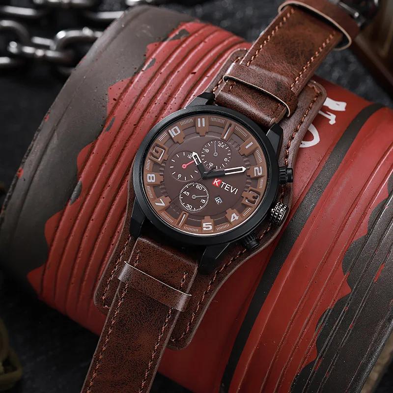 Montres rétro pour hommes, montre de luxe haut de gamme pour homme, bracelet en cuir PU, montre à qu
