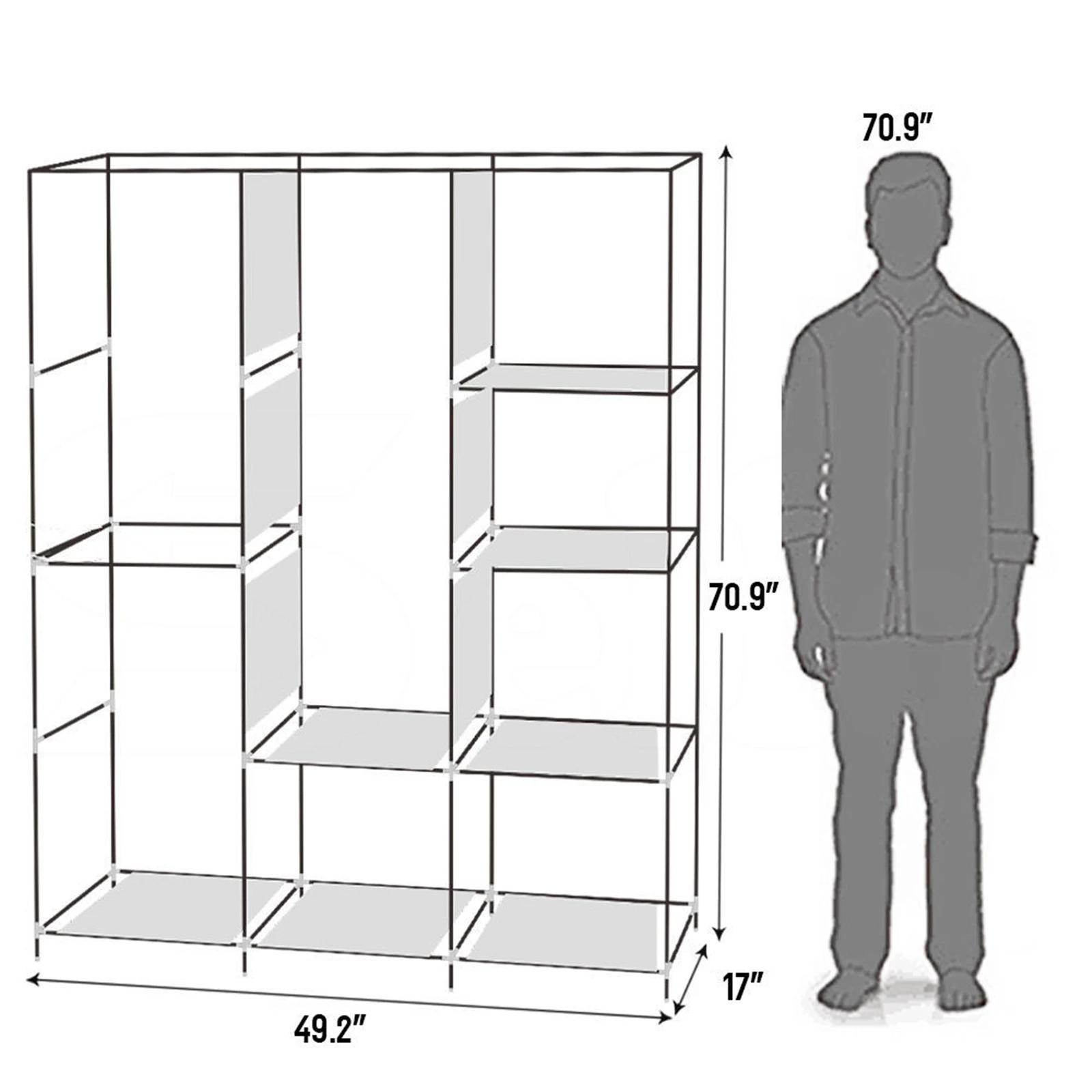 Armoire de rangement portable T1 avec étagère, armoire à vêtements, gris, 71 po