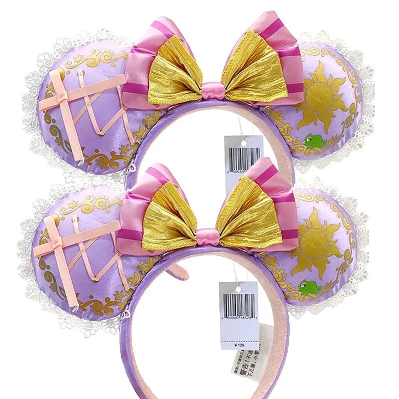 Serre-tête Disney Princesse avec oreilles Minnie - Nœud à paillettes Raiponce Blanche-Neige - Cadeau fille Noël