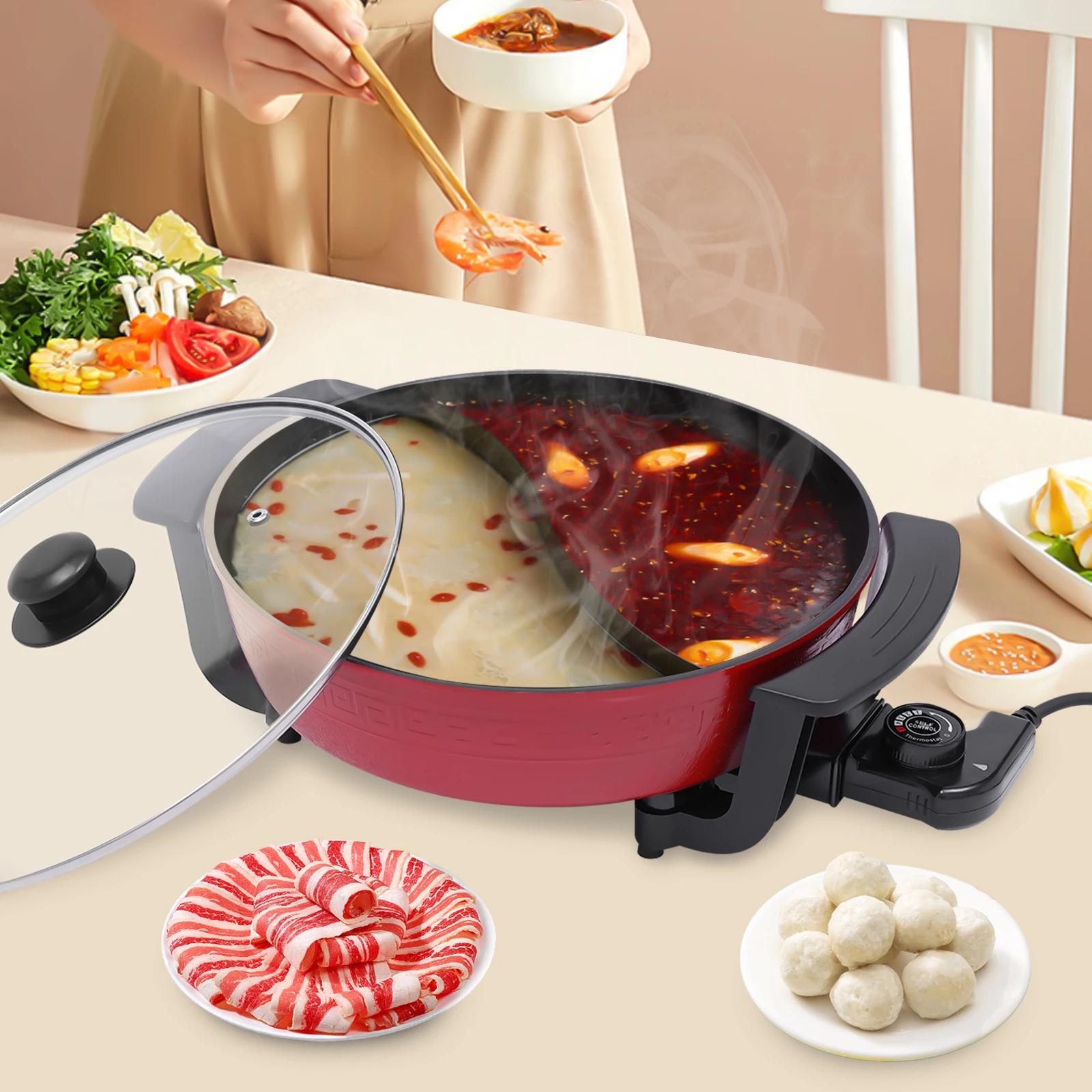 Marmite électrique Double face séparable, 6l, mise à jour, 1360W, Fondue pour 6 personnes, avec couv