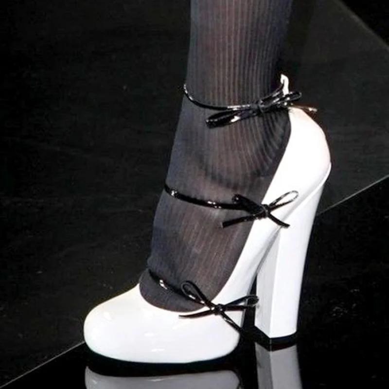 Chaussures à talons hauts en cuir verni avec nœud papillon Arden Furtado, bout rond, talons épais, e
