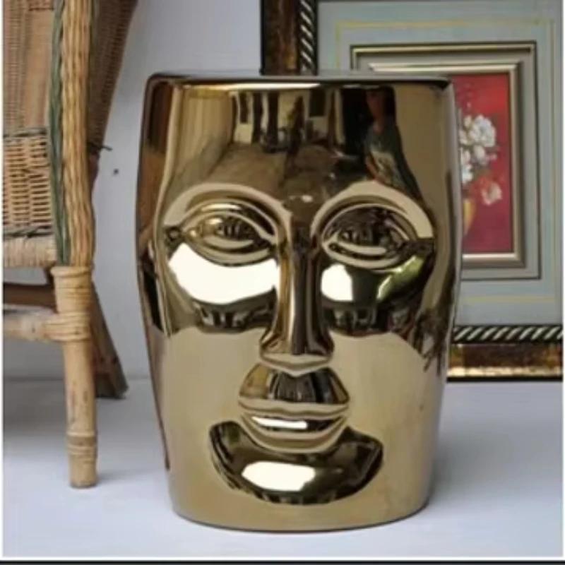 Tabouret créatif en porcelaine avec visage humain, meubles nordiques anciens, banc en céramique à je