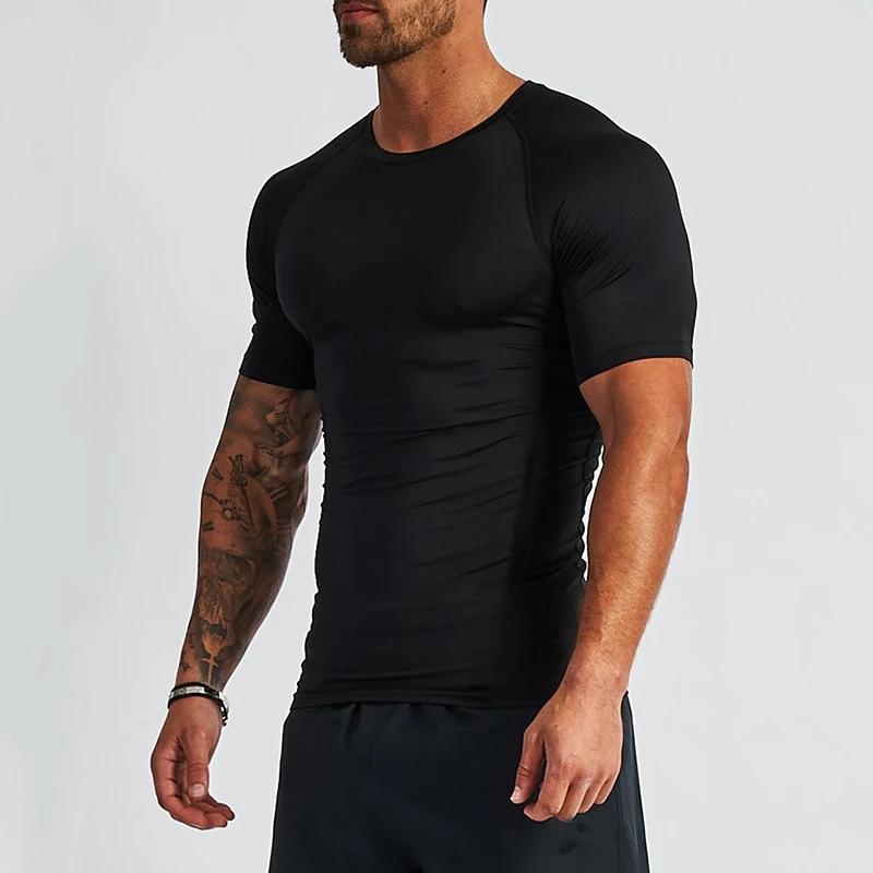 T-shirt à manches courtes de Compression pour hommes, Fitness, course à pied, basket-ball, vêtements