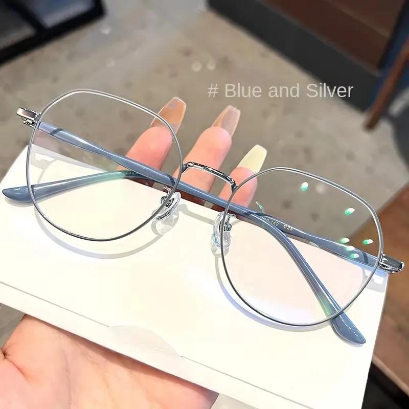Lunettes claires femmes polygonales monture métallique lunettes 0 miroir plat lunettes pour filles A