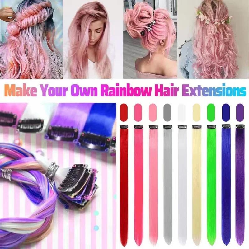 Extensions de cheveux scintillantes à trois couleurs, Extensions capillaires synthétiques arc-en-cie