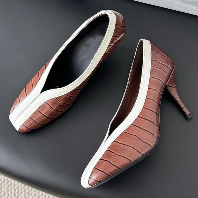 Chaussures plates pour femmes de haute qualité, à bordures contrastées, à découpe peu profonde, avec