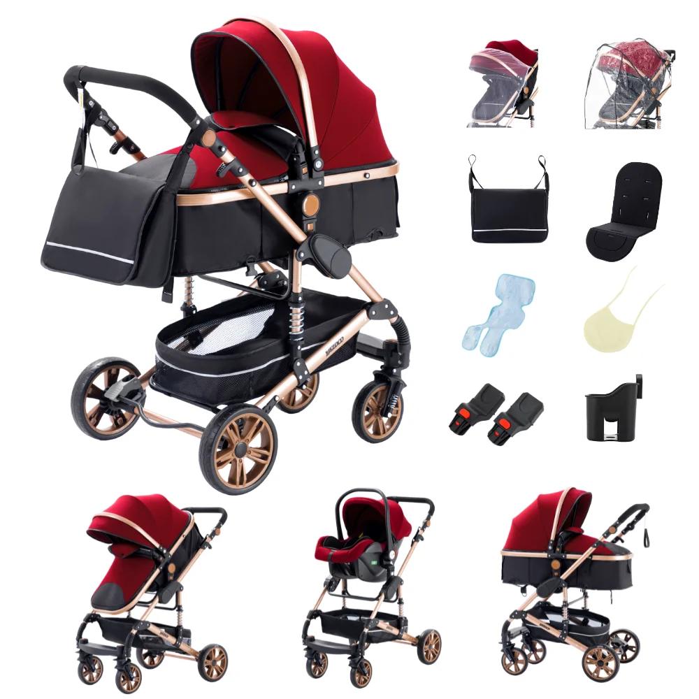 Système de voyage pour bébé 3-en-1 de luxe : poussette, landau haute position, pliage en un clic, mo