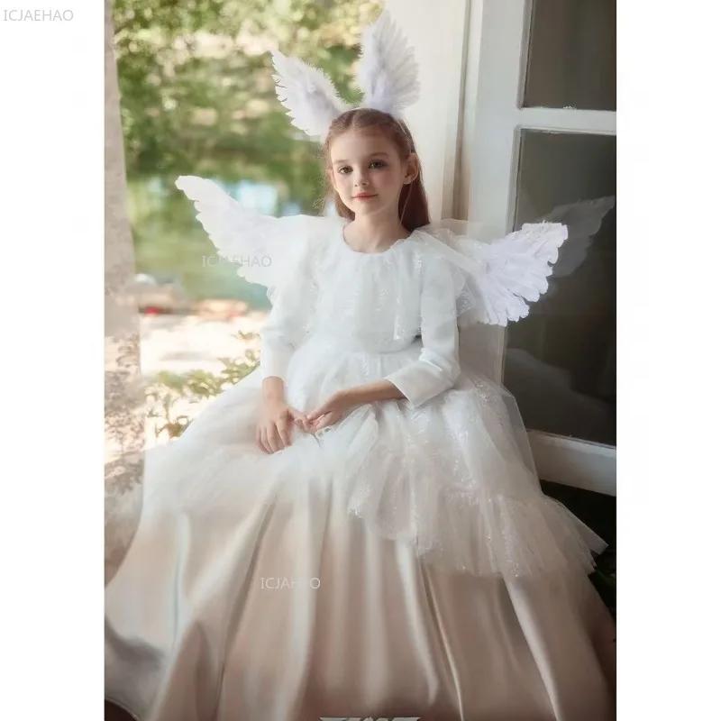 Robe de bal de princesse longue blanche pour filles, idéale pour Halloween, anniversaire, performanc