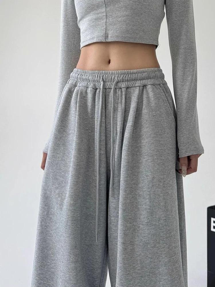 Y2K Harajuku pantalon de survêtement à jambes larges femmes Streetwear Baggy surdimensionné gris pan