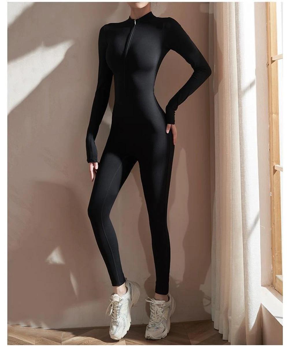 Combinaisons de Yoga à manches longues pour femmes, coupe cintrée, extensible, une pièce, barboteuse