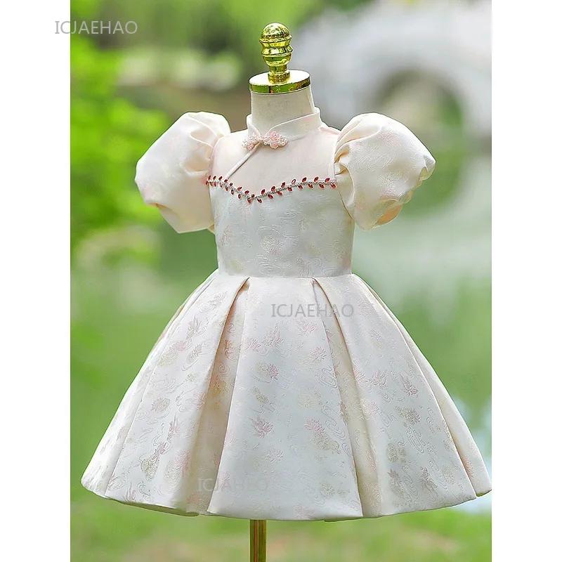 Robe une pièce pour bébé fille, style chinois, princesse de fête avec manches bouffantes, robe d'ann