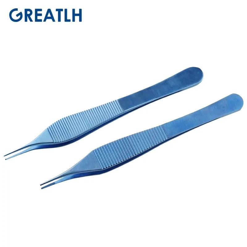 Pince à tissu ophtalmique Adson en titane, pointe dentelée/dents de 122mm, Instrument chirurgical po