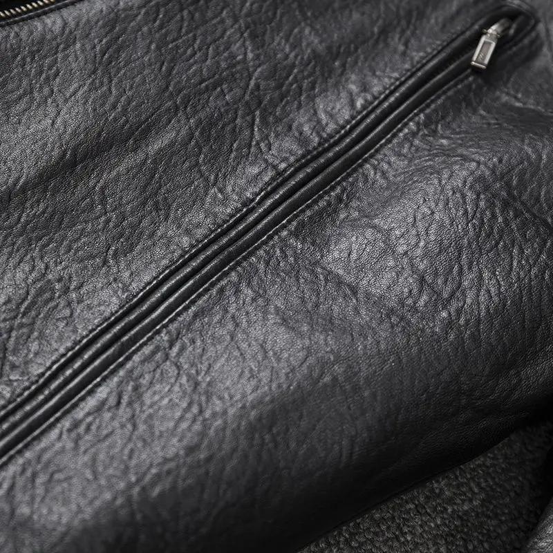Veste de moto en cuir véritable pour hommes, manteau en peau de mouton, style court, printemps et au
