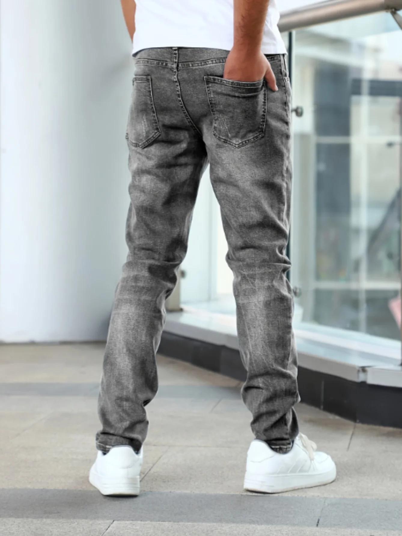 Jean extensible décontracté pour hommes, pantalon en Denim vieilli de Style de rue Chic, 1 pièce