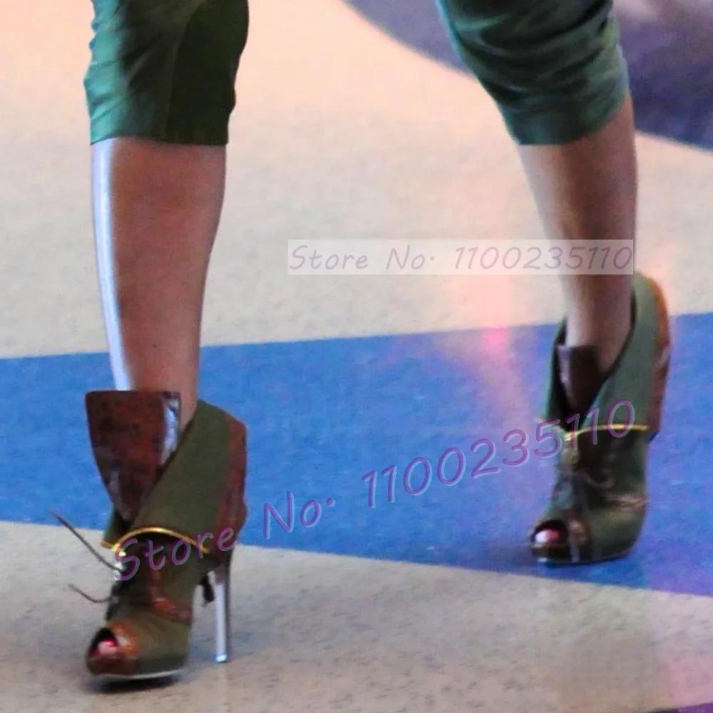 Sandales vert armée en jean patchwork pour femme, sexy, à bout ouvert, avec fermeture éclair décorat