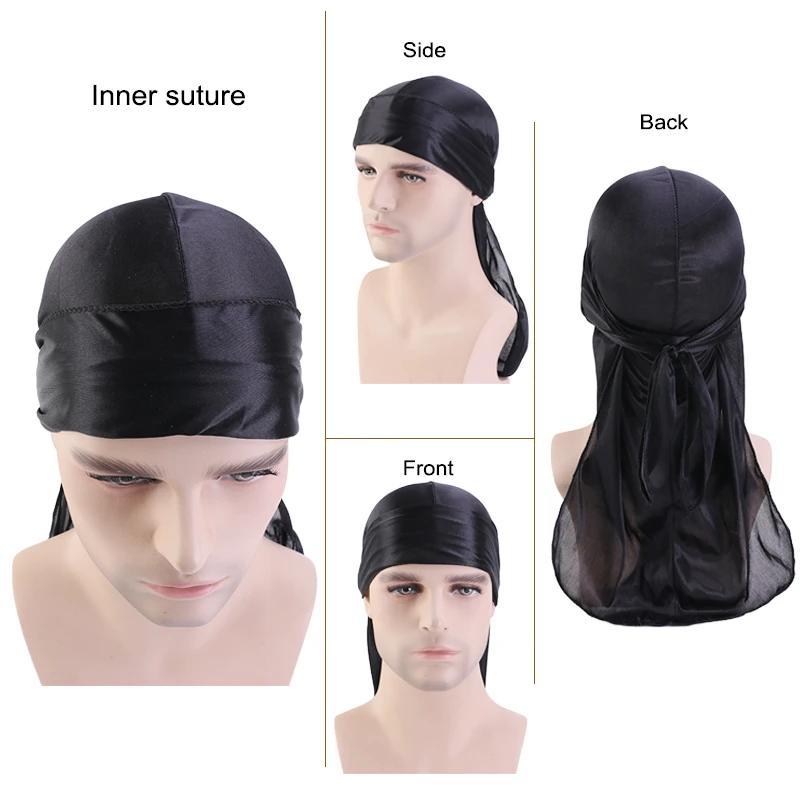 Chapeau de Pirate Durag à longue queue soyeuse unisexe, Turban à la mode, casquette Bandana pour fem
