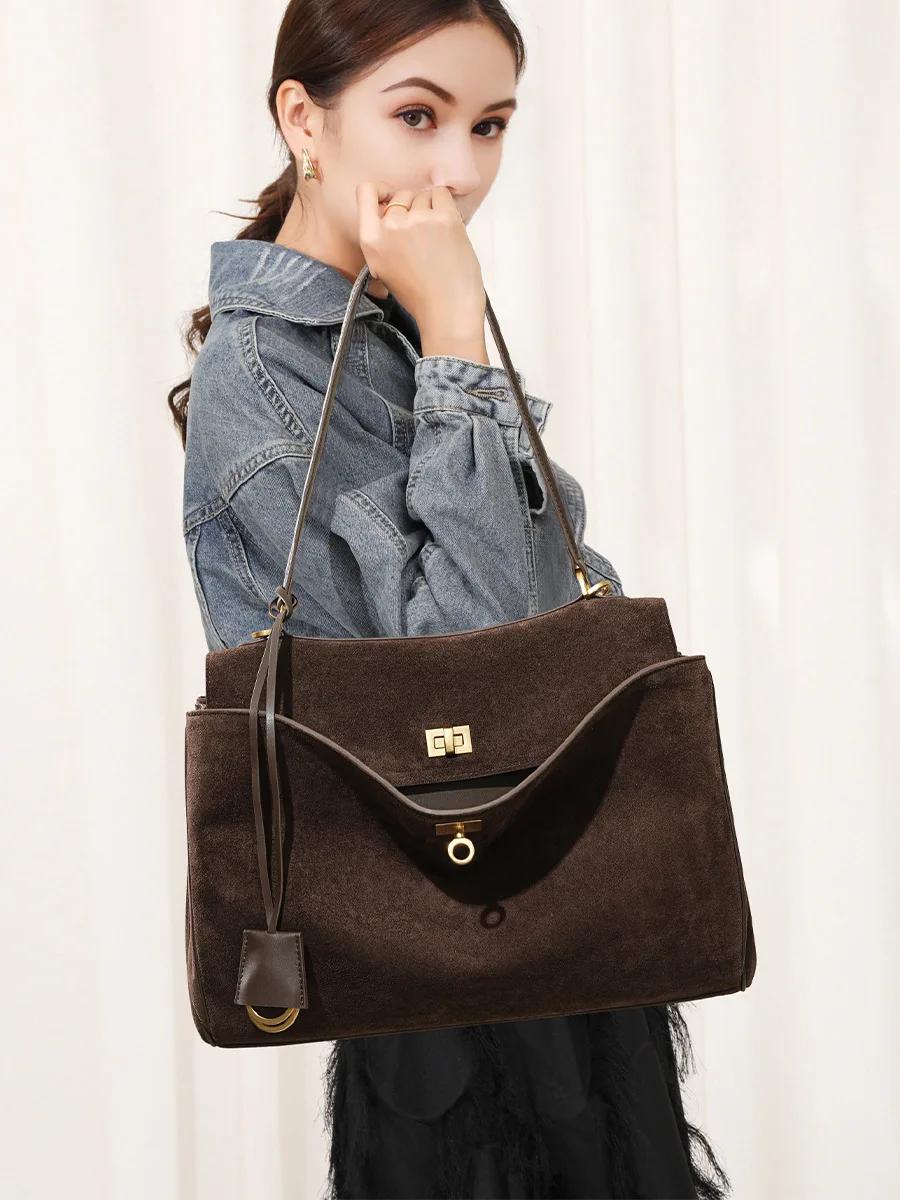 Sac à main en daim pour femmes, sac à bandoulière de grande capacité, fourre-tout simple, sac à main