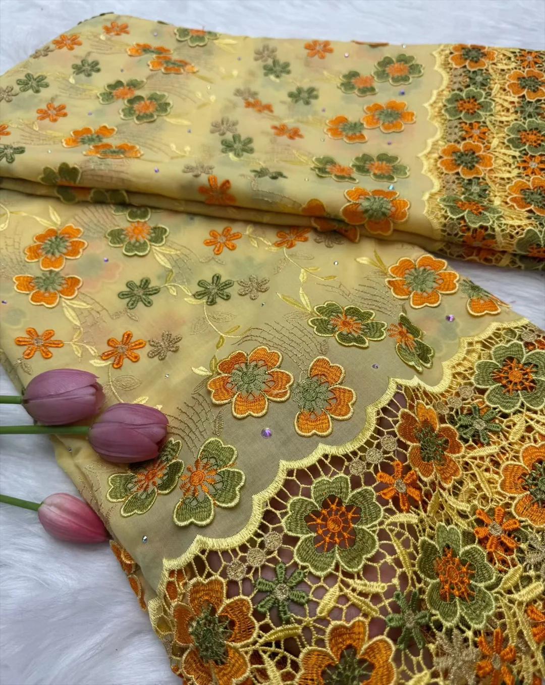 Voile suisse en dentelle suisse, avec des pierres appliquées de fleurs 3D, tissu africain en dentell