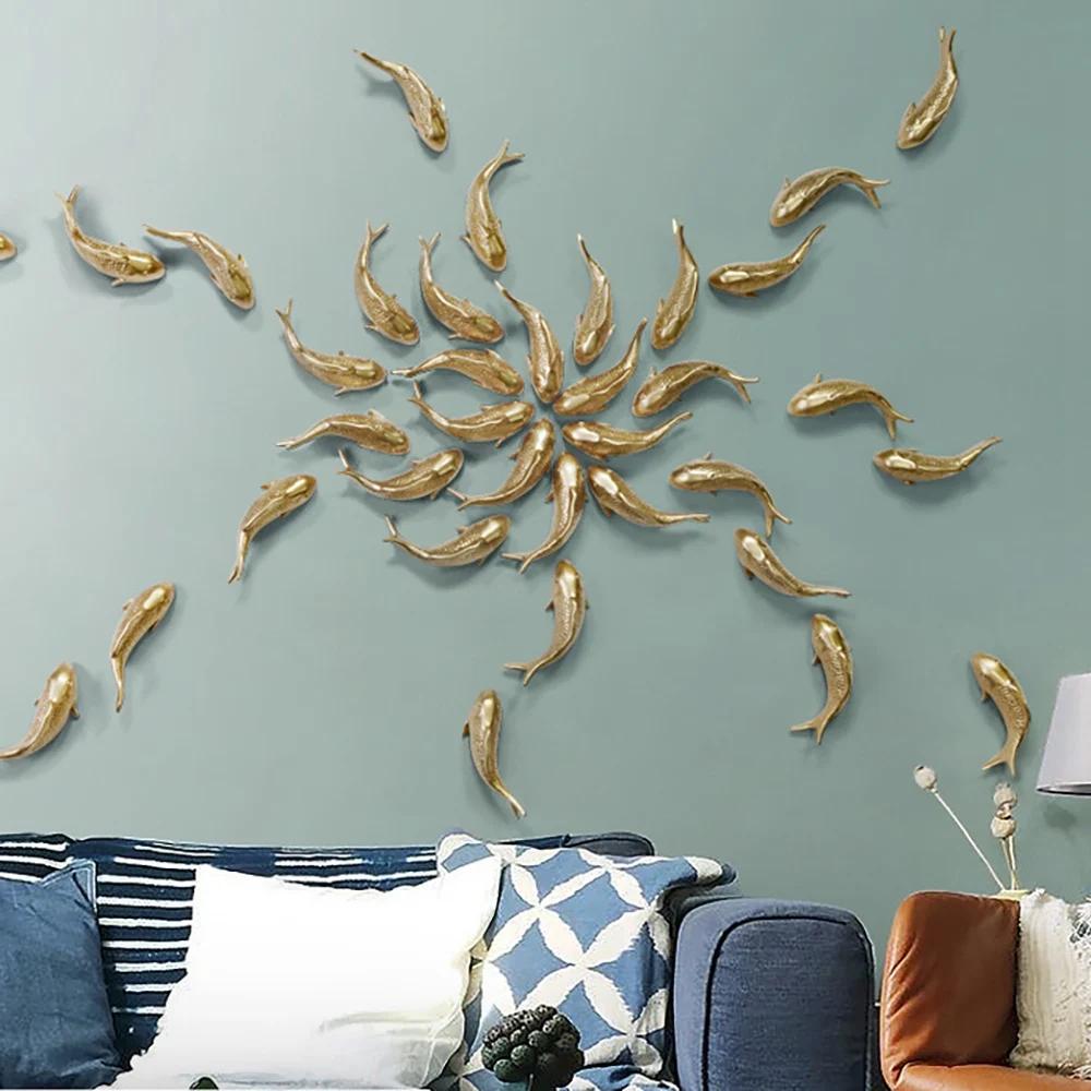 Figurines de poisson doré en résine, ornement mural, carpe, personnalité, maison, fond de restaurant
