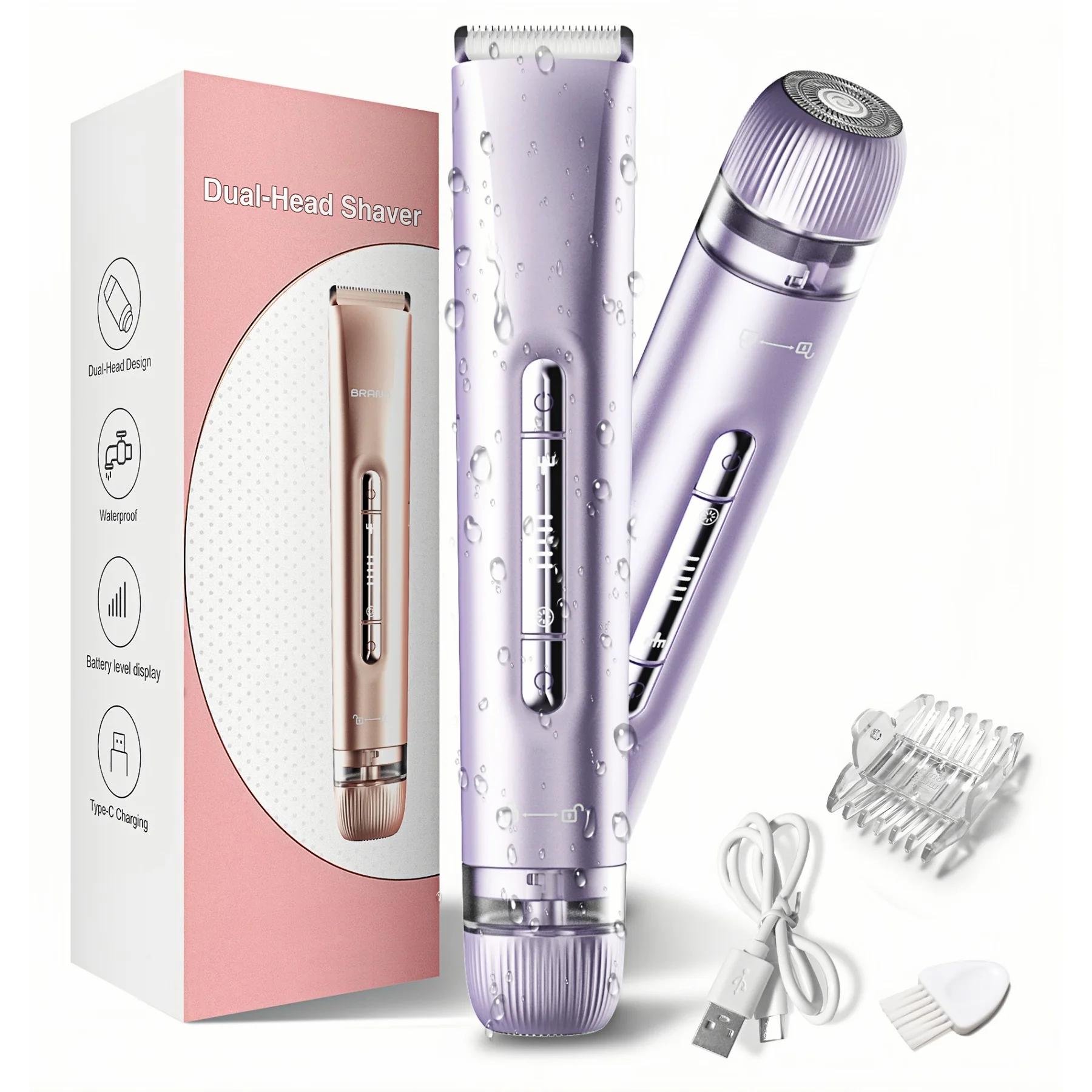 Rasoirs électriques pour femmes 2 en 1, tondeuse bikini rechargeable, épilateur corporel indolore po