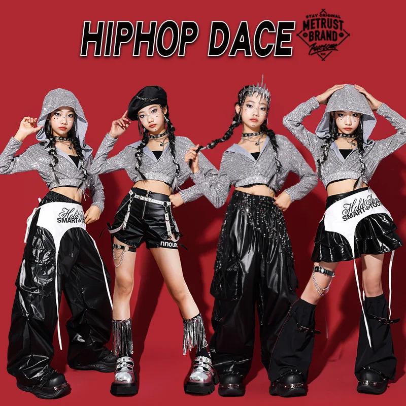 Ensembles de vêtements pour filles K-pop, sweats à capuche argentés et noirs à paillettes, shorts de