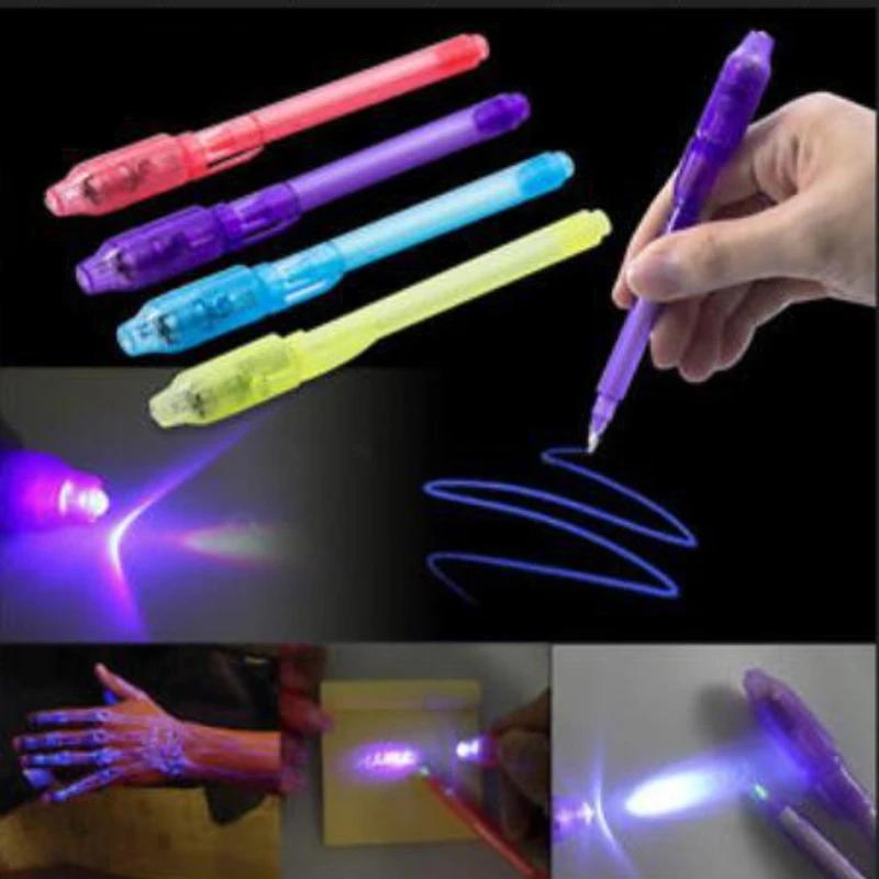 Stylo à lumière lumineuse magique violet 2 en 1, lumière noire UV, Combo de dessin, stylo à encre In